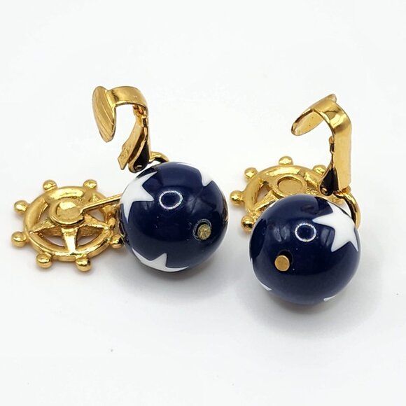 Vintage Avon "Star Spangle Dangle" 1992 Patriotic Ships Wheel Clip-On Earrings - Picture 4 of 5